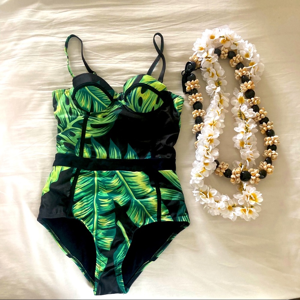 Modcloth palm leaf one piece swimsuit